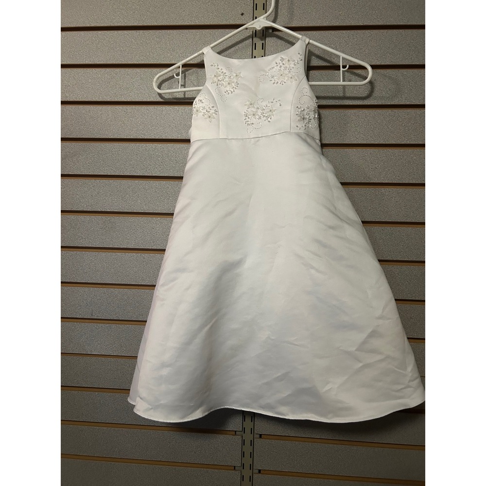 Davids Bridal Kids White Beaded Satin Flower Girl Dress S1059 Size 2T